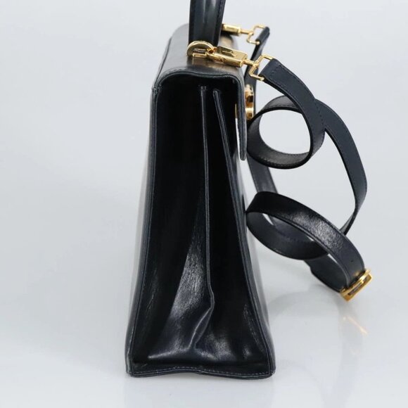 Salvatore Ferragamo Gancini Hand Bag Leather 2way Navy Gold - Picture 3 of 16